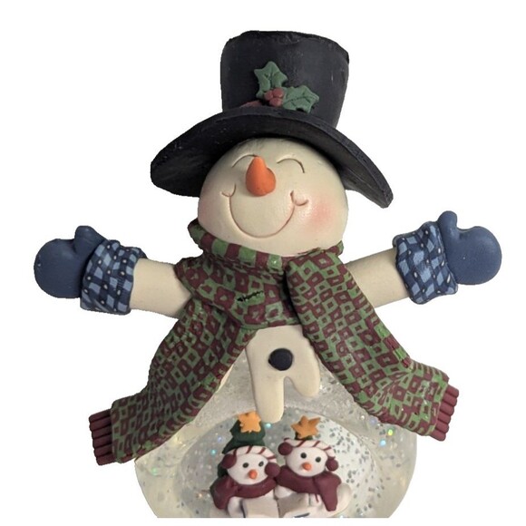 Snowman Water Globe Lighted Figurine Scarf Mittens Hat Snow Christmas Holiday - Picture 4 of 7